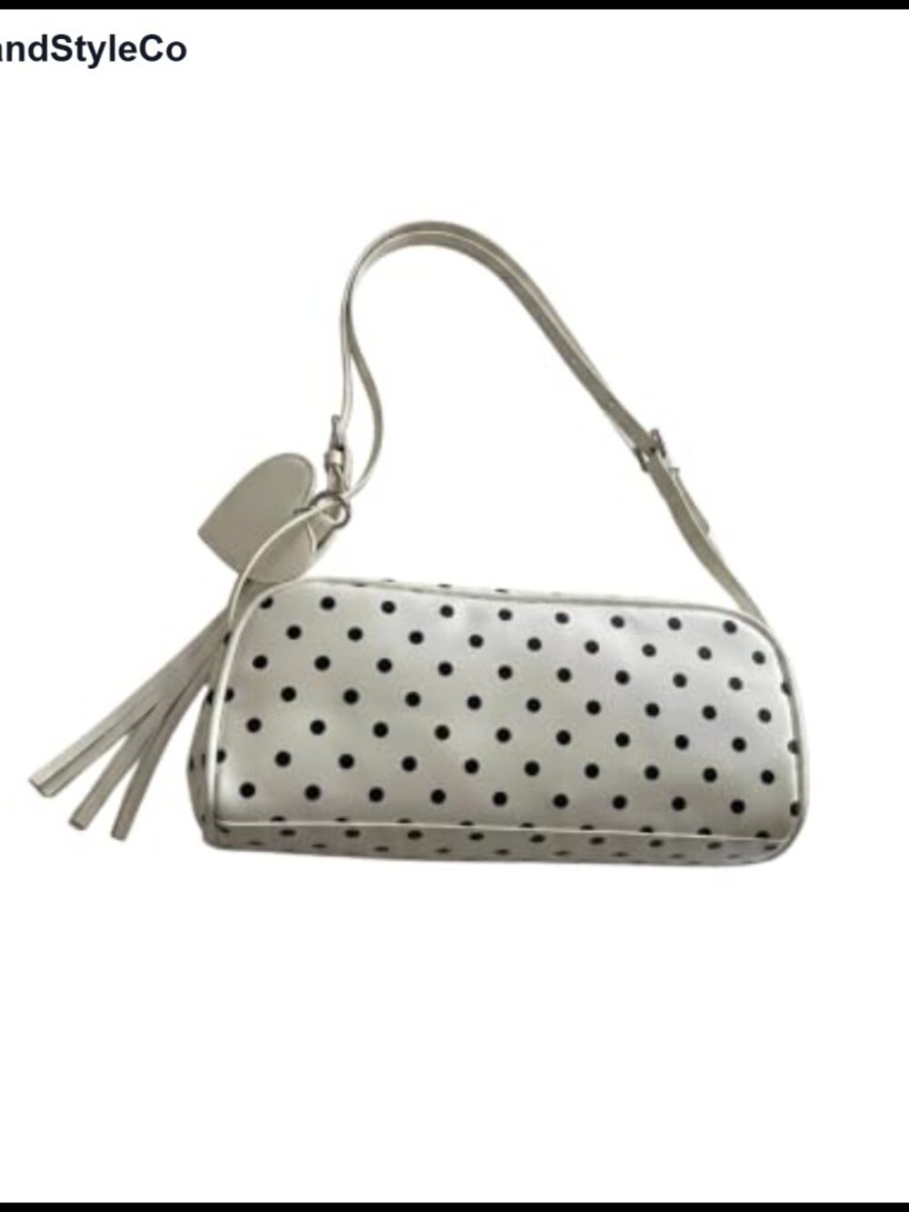 Faux Leather Polka Dots Heart Bowler Bag Shoulder Purse Tassel
